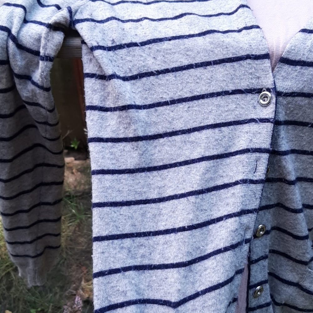 Blue Stripes Gray Wool Cardigan - Picture 4 of 4